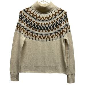 J.Crew Fair Isle Mock Neck Sweater XS Cream Brown Wool Blend